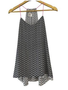 Express Reversible Halter Top Black White Geometric Pink Straps Sleeveless